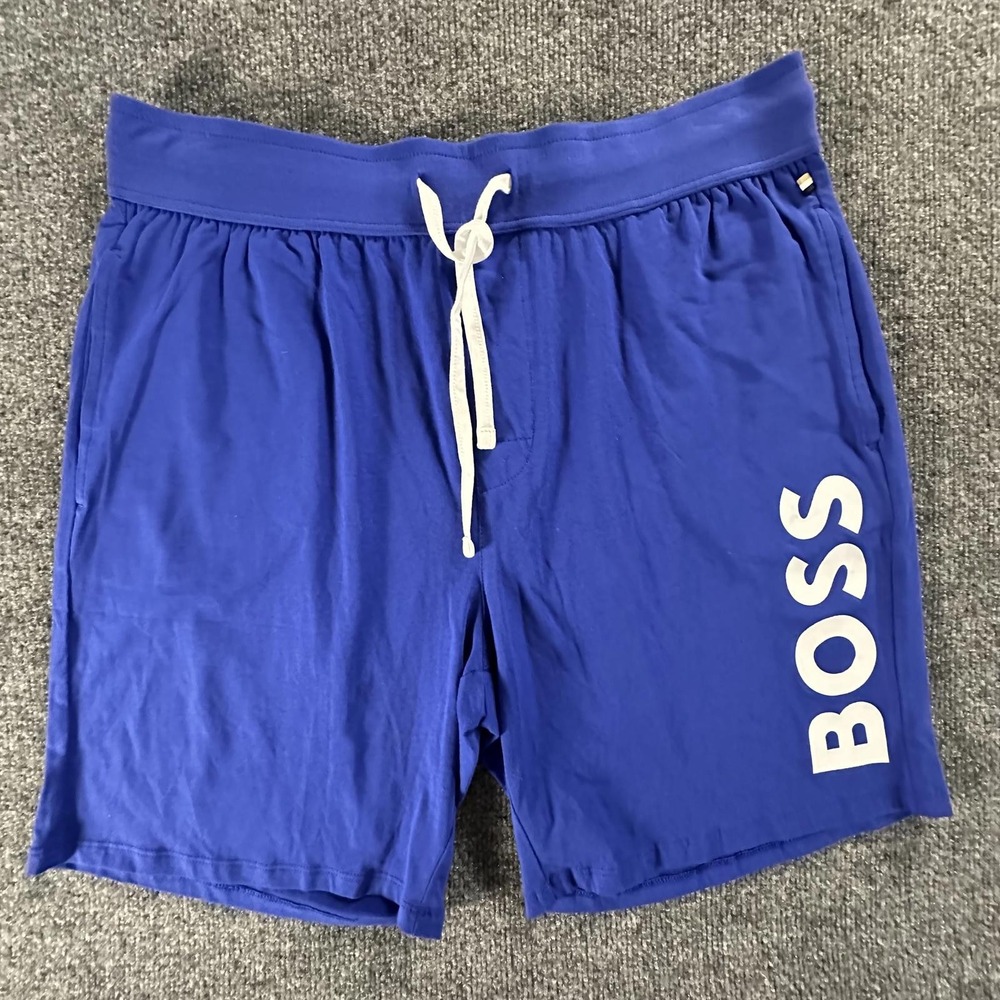 Hugo Boss Mens Lounge Shorts Blue‎ Logo Graphic Drawstring Sleepwear XXL #611
